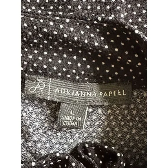 Adrianna Papell Ruffle‎ Neck  Top Women's Size L Large Pindot Black White - Picture 14 of 14